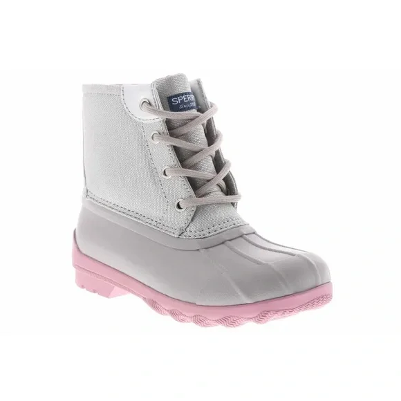 Grey shop and pink sperry duck boots